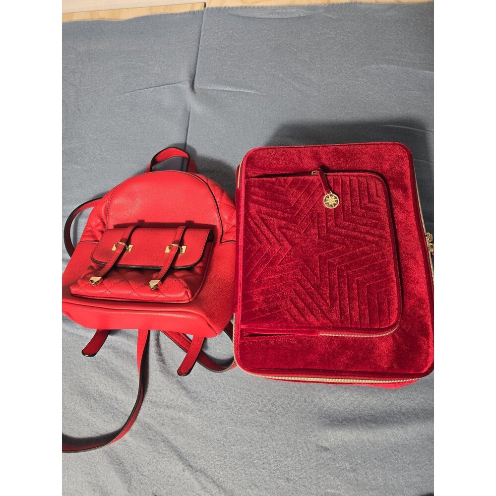 Quilted Faux Leather Mini Backpack Purse in bright red. Tag Has Been Removed